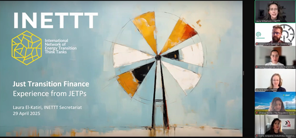 Screenshot from the webinar 'Just energy transitions in developing countries' report